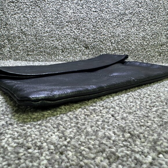 Genuine leather black purse fold over flap clutch pocket book formal  - Q1470 - Picture 14 of 14